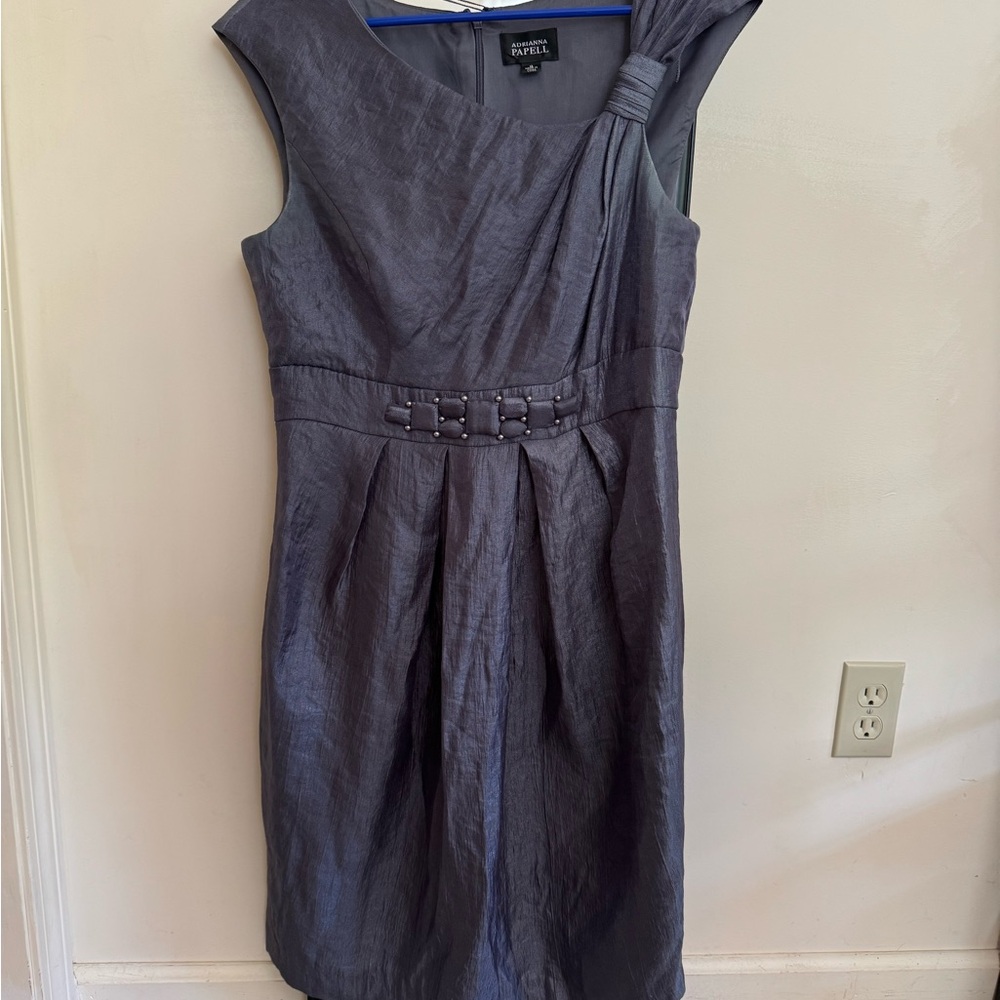 Adrianna Papell Grey/Silver Asymmetrical Pleated Cocktail Dress